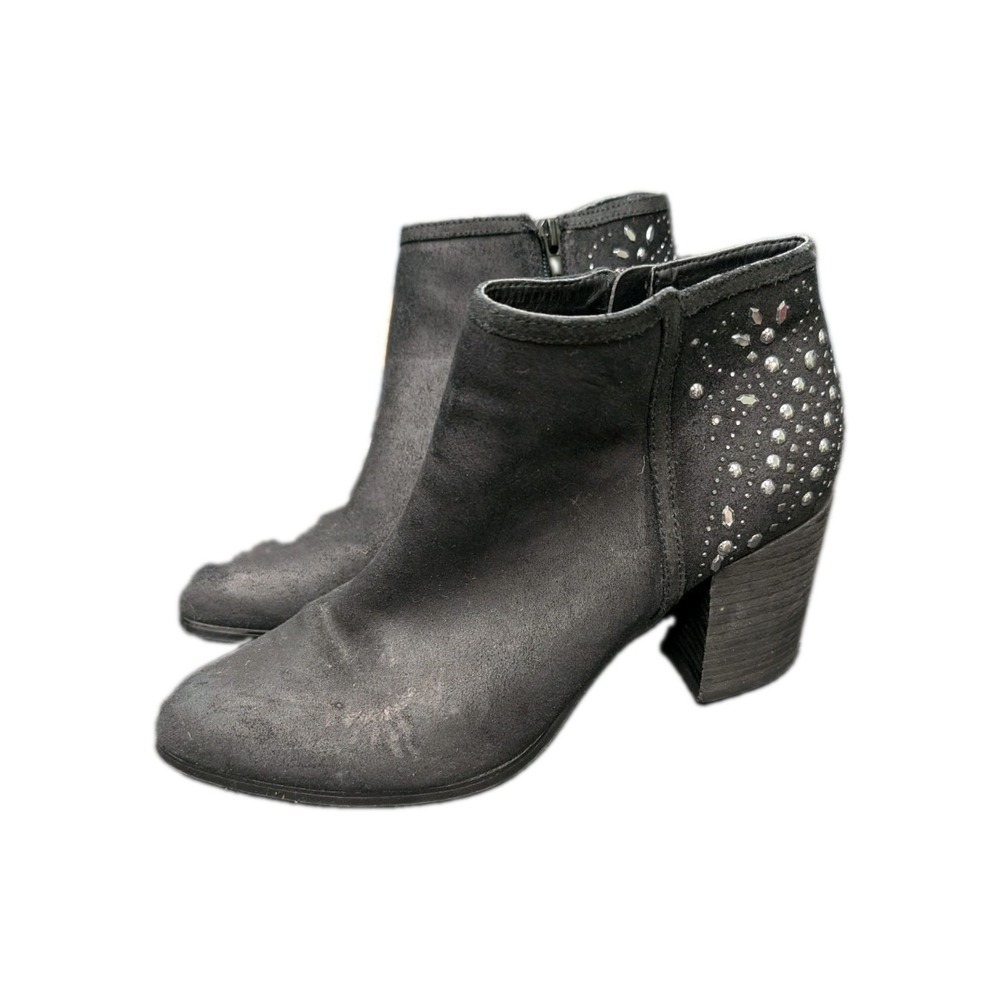 Fergie Womens 9.5 M Black Leather Studded Ankle Bootie Almond Toe Zip